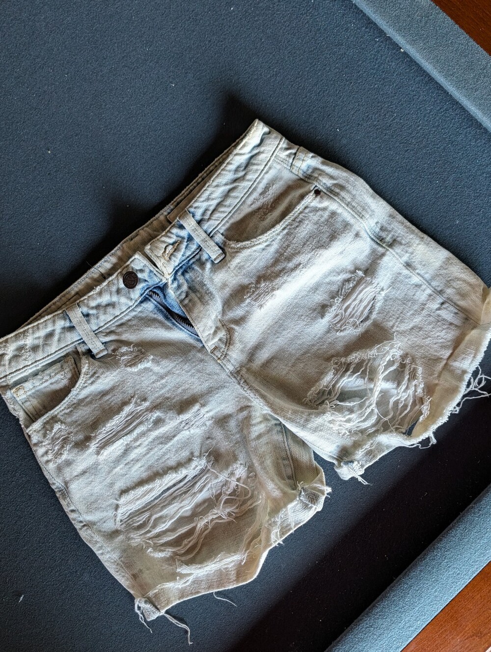 Distressed White-washed Denim Shorts